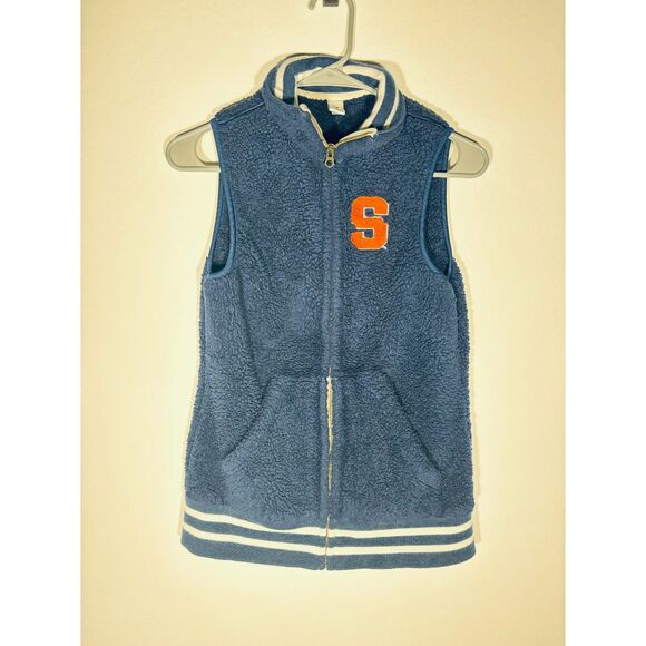 Z Supply Sherpa Fleece Vest Navy Blue S Varsity Letter S Patch Full Zip Women’s - Picture 1 of 5